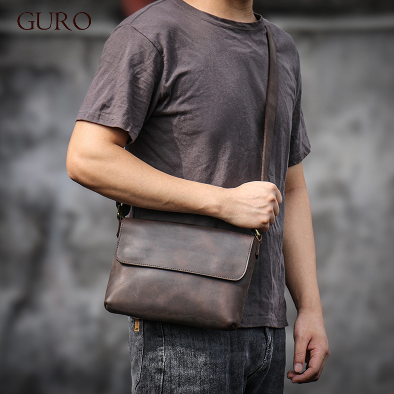 Tablet Shoulder Bag - GURO Vintage Genuine Leather Shoulder Bag