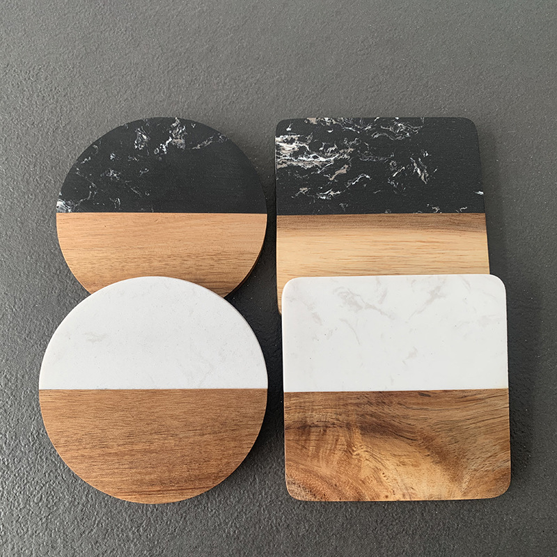 Tablet Accessories Kit - Marble Coaster Wood Stitching Coaster Coffee