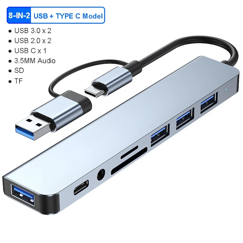 Microsd Card Tablet - 8-in-2 USB-C & USB-A Hub, Multi-Port