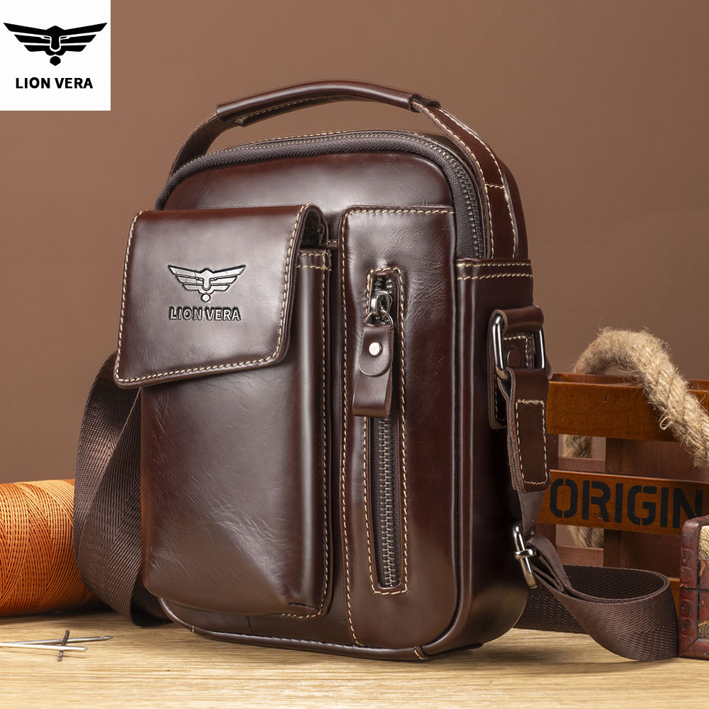 LION VERA Men's Genuine Leathe - Tablet Shoulder Bag ulasan dan harga