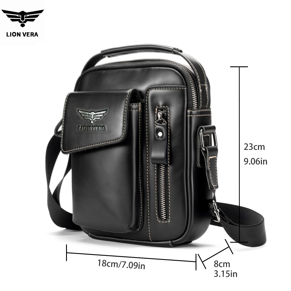 LION VERA Men's Genuine Leathe - Tablet Shoulder Bag ulasan dan harga