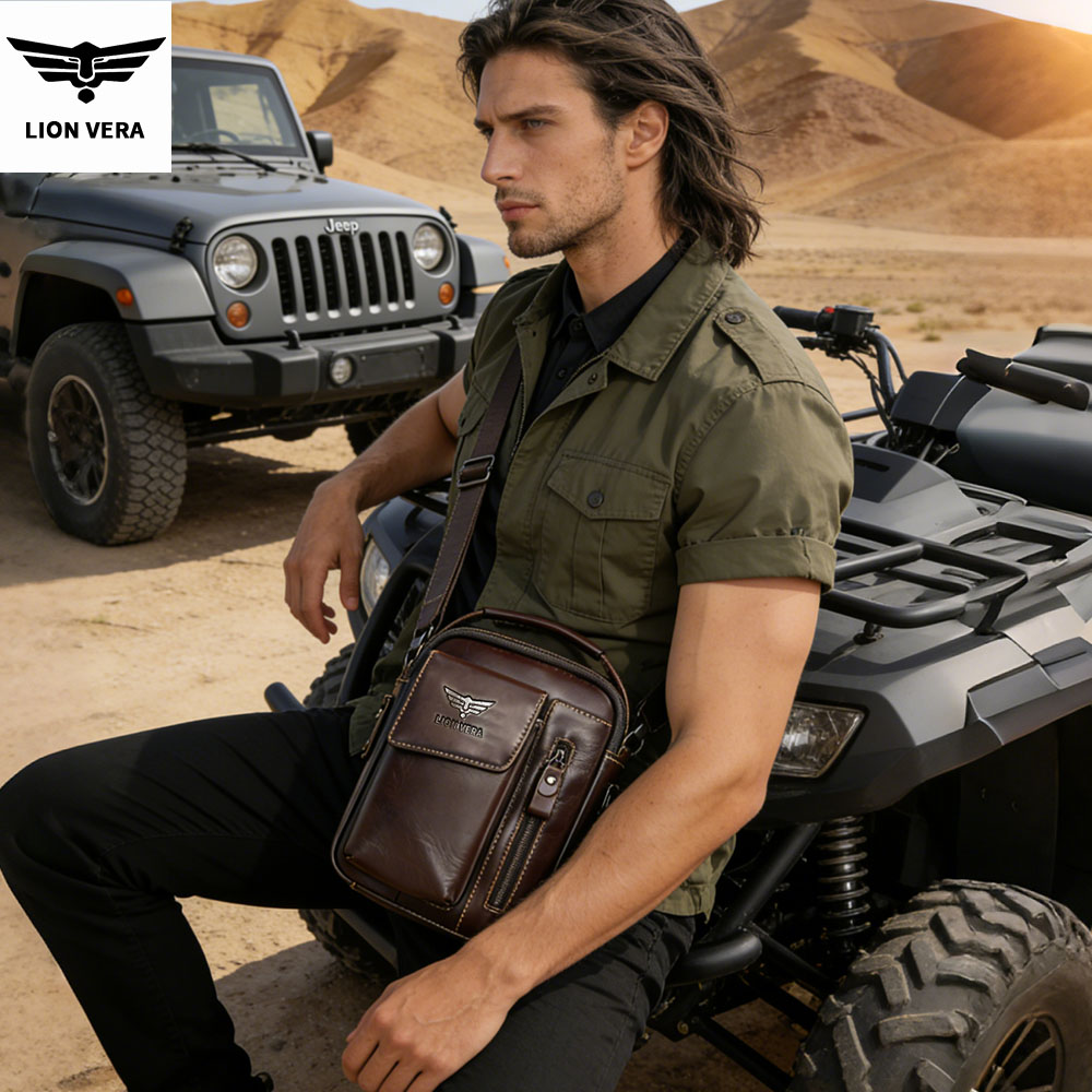 LION VERA Men's Genuine Leathe - Tablet Shoulder Bag ulasan dan harga