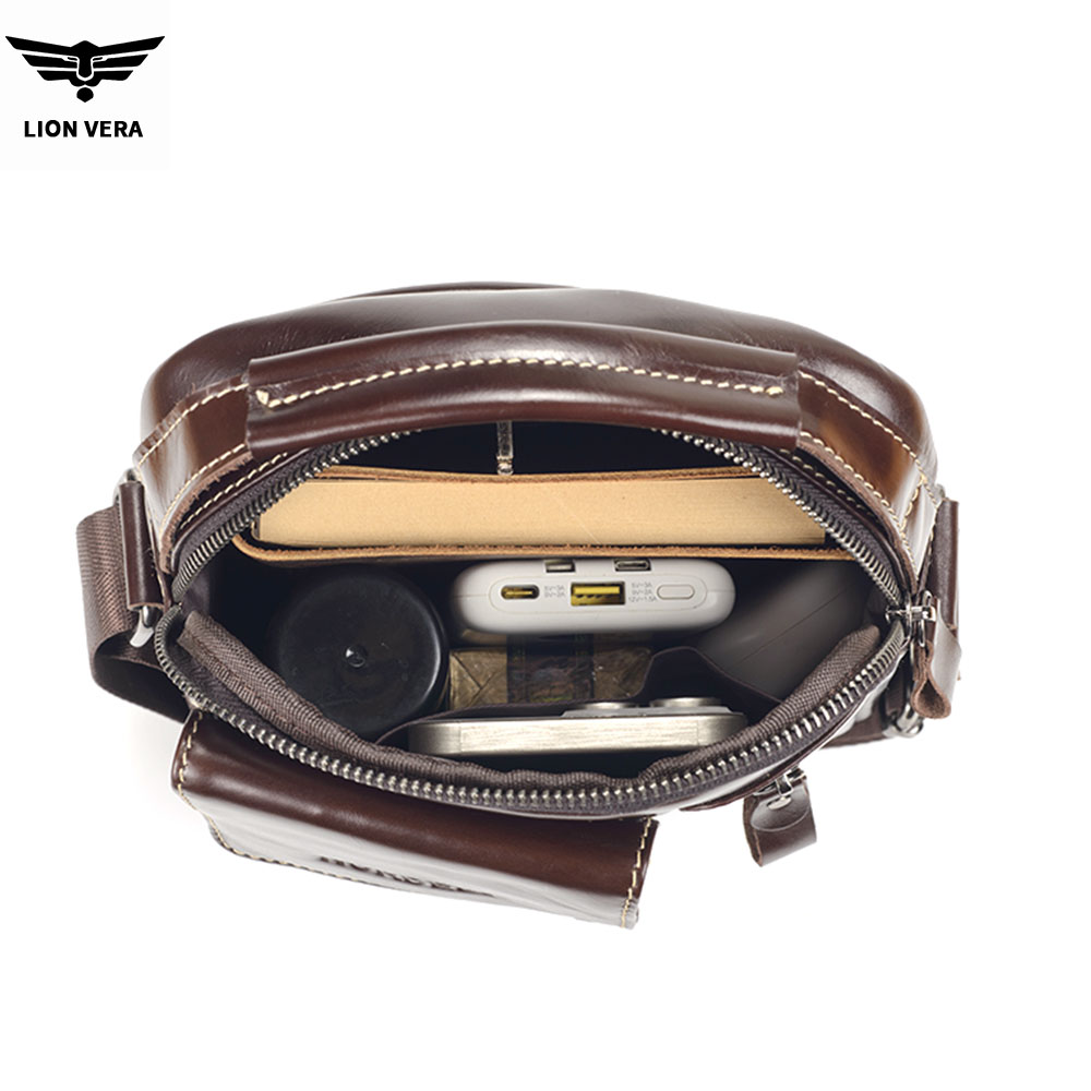 LION VERA Men's Genuine Leathe - Tablet Shoulder Bag ulasan dan harga