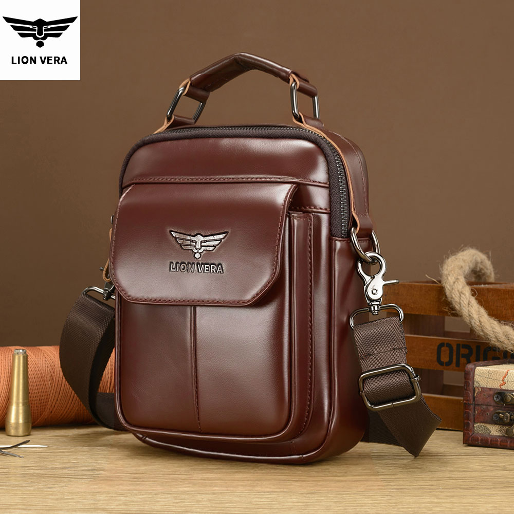 LION VERA Men's Genuine Leathe - Tablet Shoulder Bag ulasan dan harga