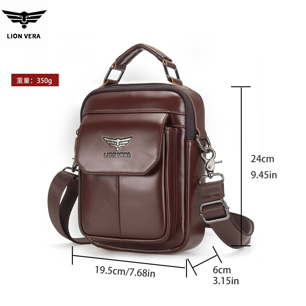 LION VERA Men's Genuine Leathe - Tablet Shoulder Bag ulasan dan harga
