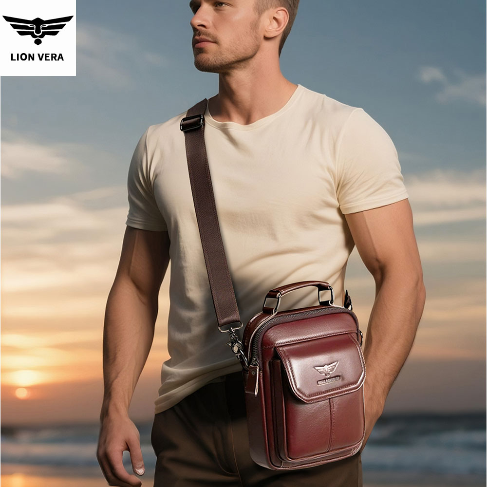 LION VERA Men's Genuine Leathe - Tablet Shoulder Bag ulasan dan harga
