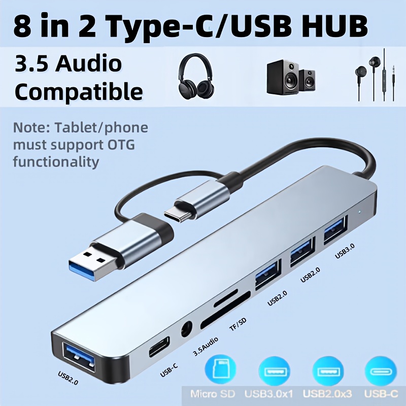 8-in-2 USB-C & USB-A Hub, Mult - Microsd Card Tablet ulasan dan harga